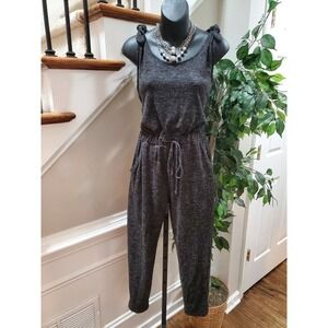 C Women's Solid Gray Polyester Round Neck Sleeveless Casual Jumsuits Size Small